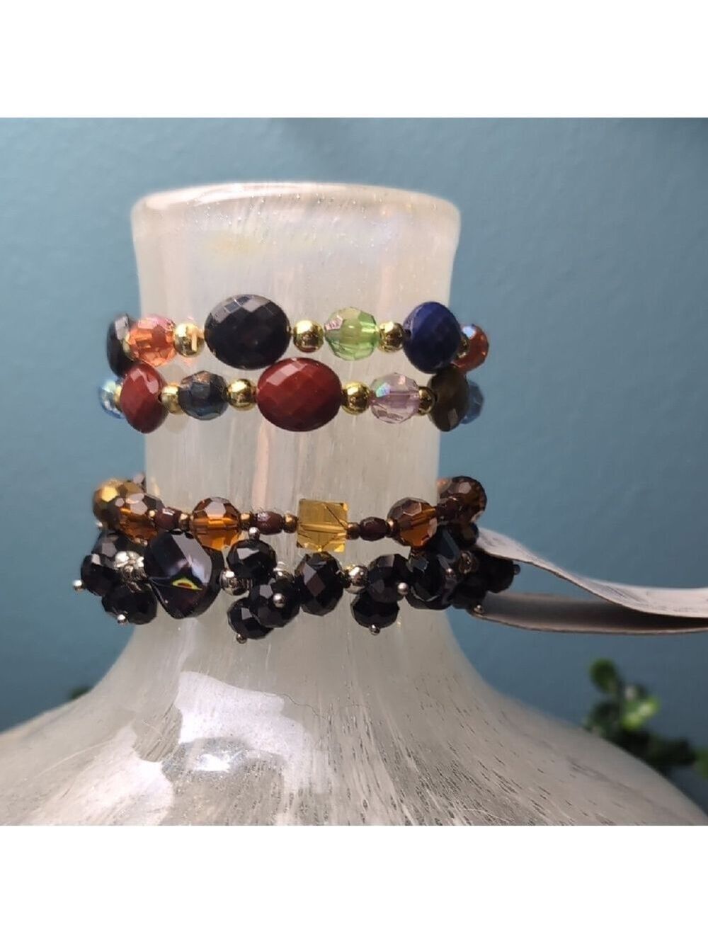 Red and Blue Beaded Bracelets Elegant Jewelry Set